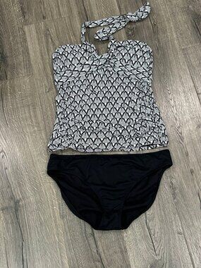 Women's Leilani 2pc Tankini - Black and White  - Size 14